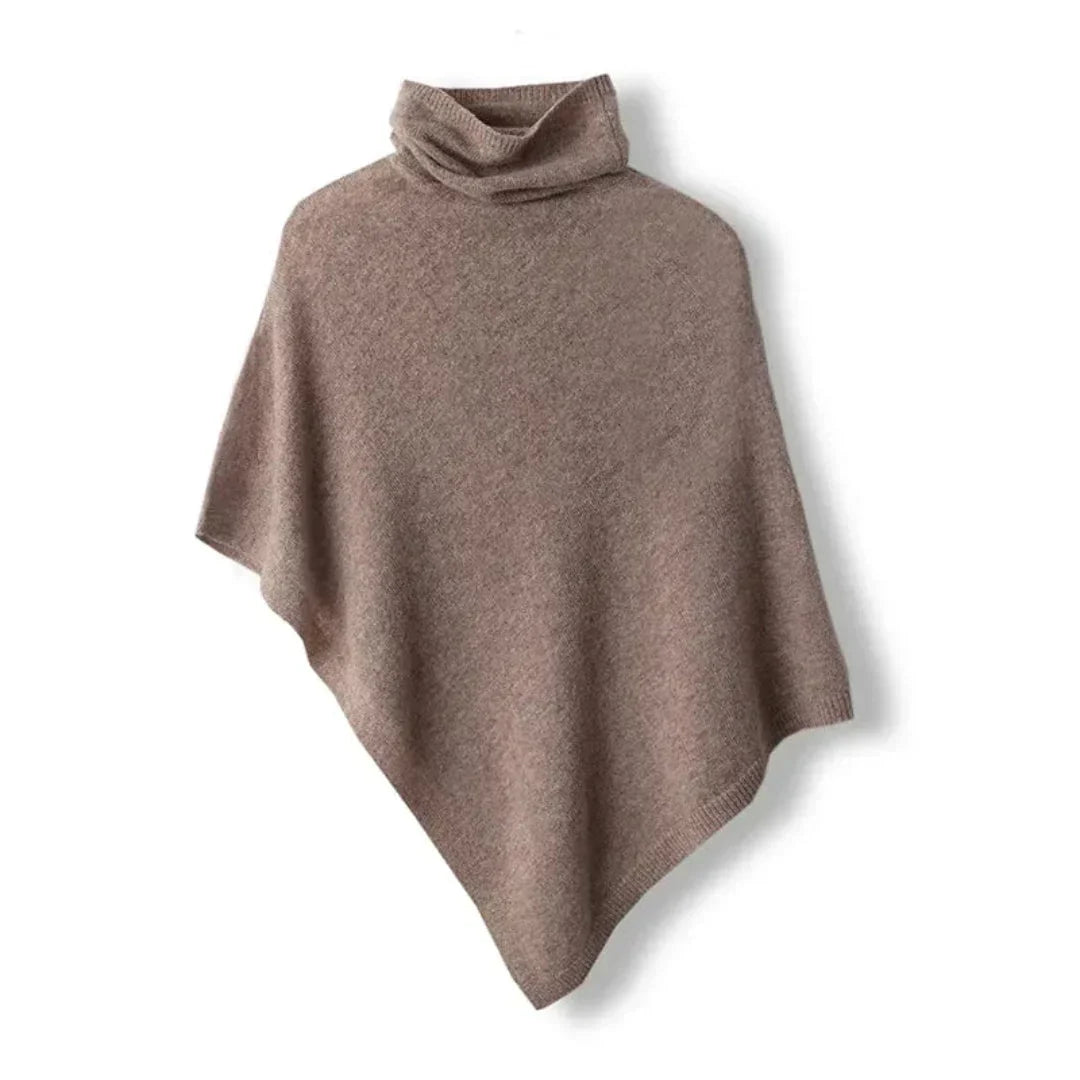 Women's Soft Wool Poncho - Turtleneck, Pointed Hem, Stylish Layering-The Yellow Prime