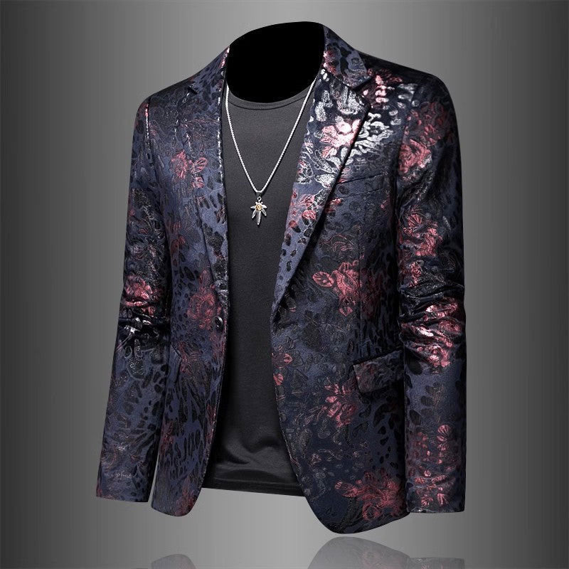 Chaqueta blazer de jacquard floral metálico para hombre