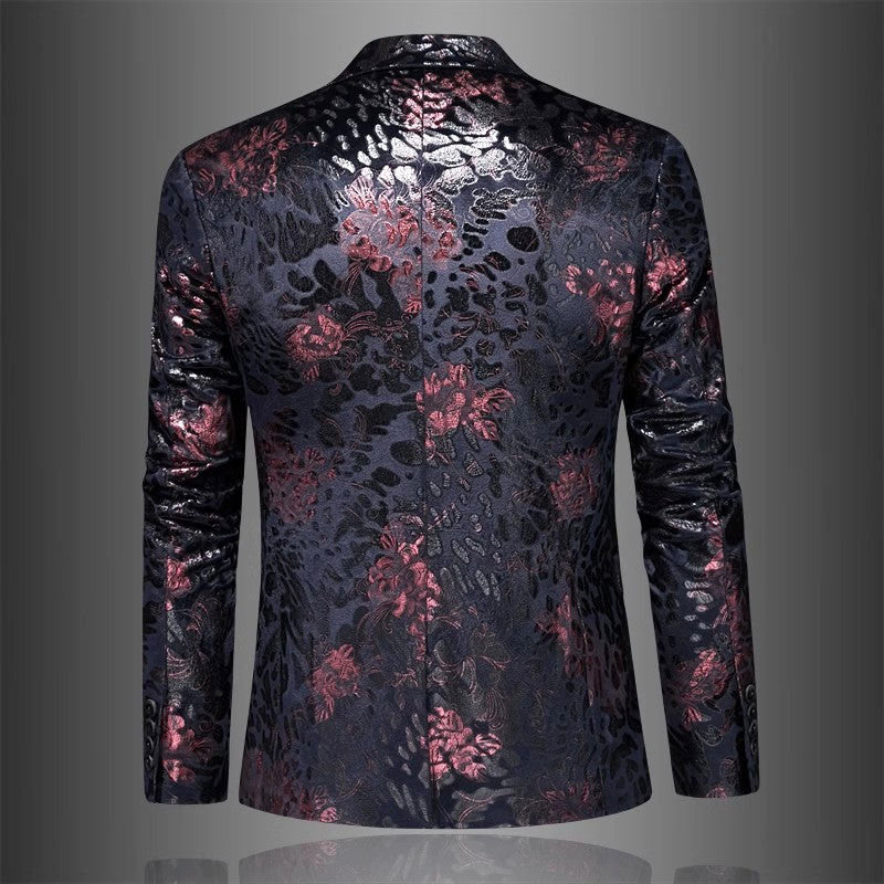 Chaqueta blazer de jacquard floral metálico para hombre