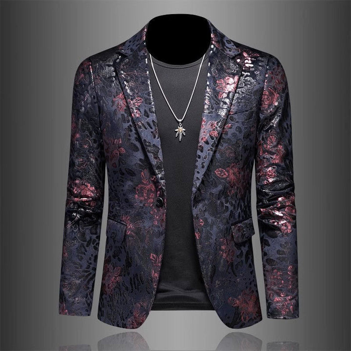 Chaqueta blazer de jacquard floral metálico para hombre