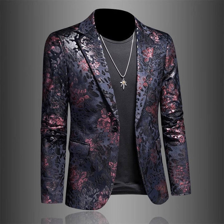 Chaqueta blazer de jacquard floral metálico para hombre
