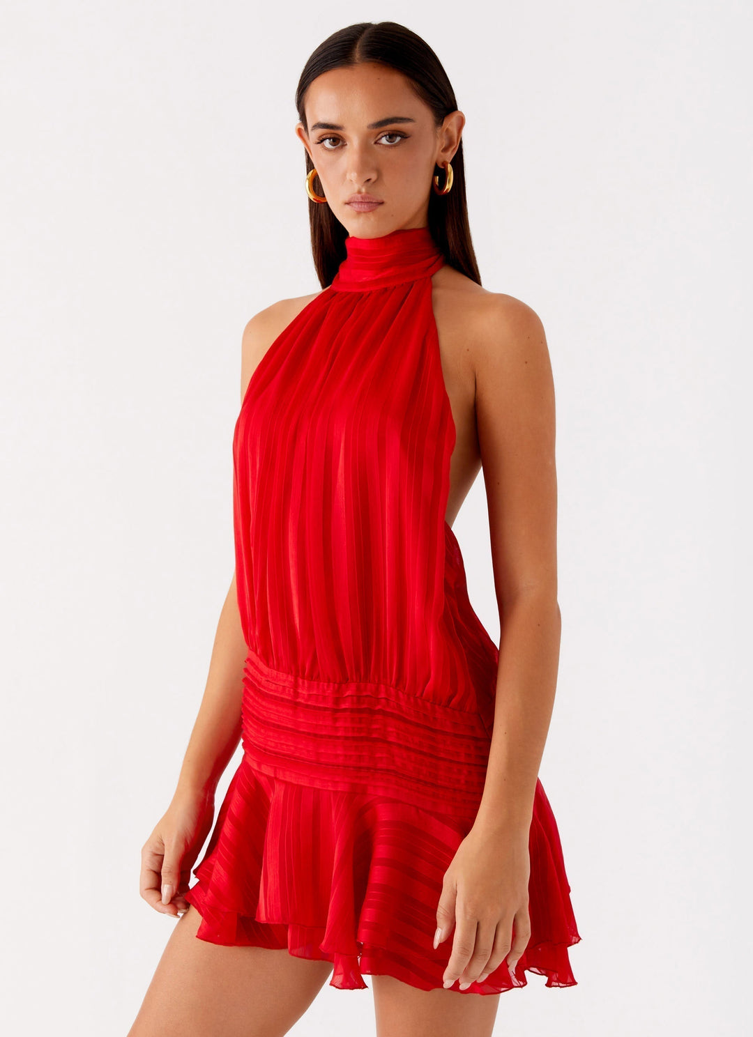 Viveca | Women's Ruffled Halter Neck Mini Dress-The Yellow Prime