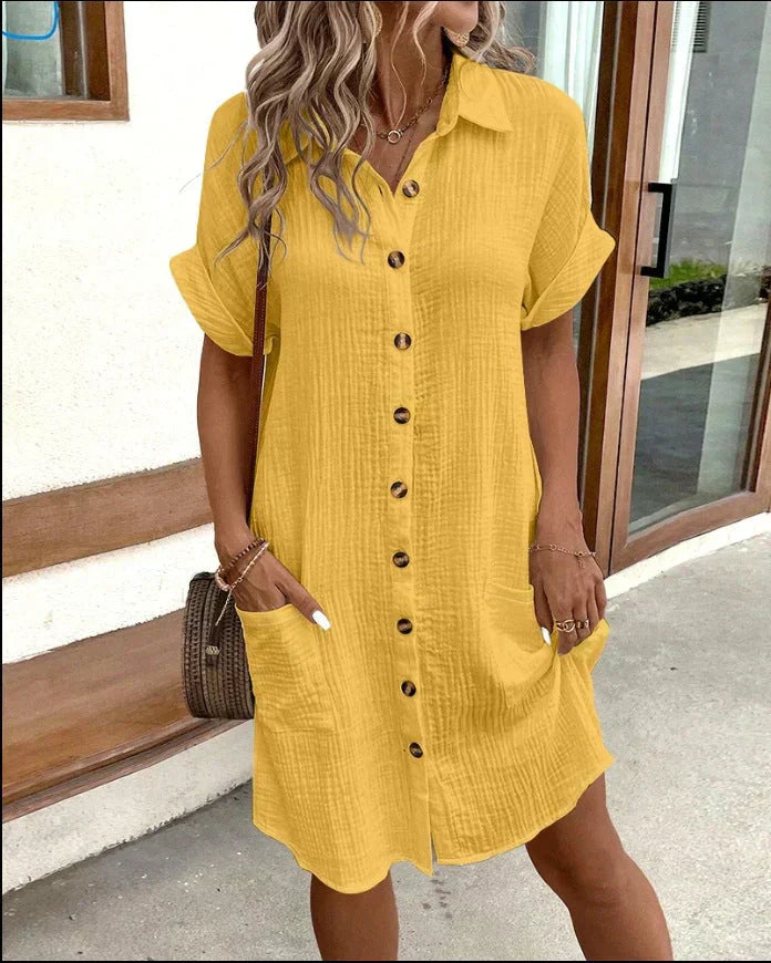Emily | Women's Light Cotton Shirt Dress with Button Closure – Casual Summer Wear-The Yellow Prime