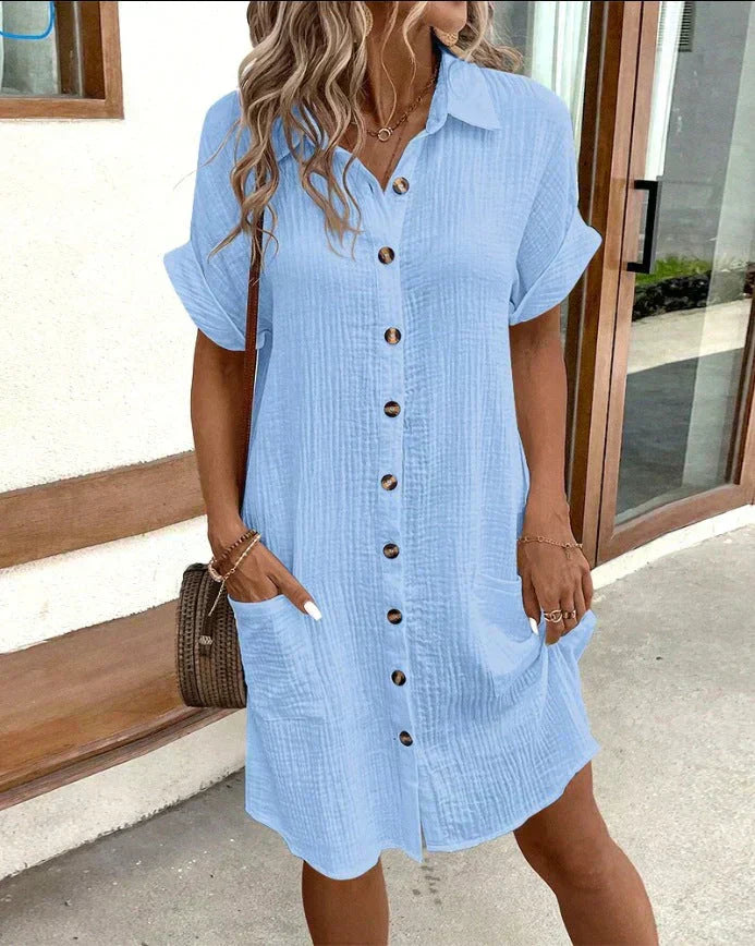 Emily | Women's Light Cotton Shirt Dress with Button Closure – Casual Summer Wear-The Yellow Prime
