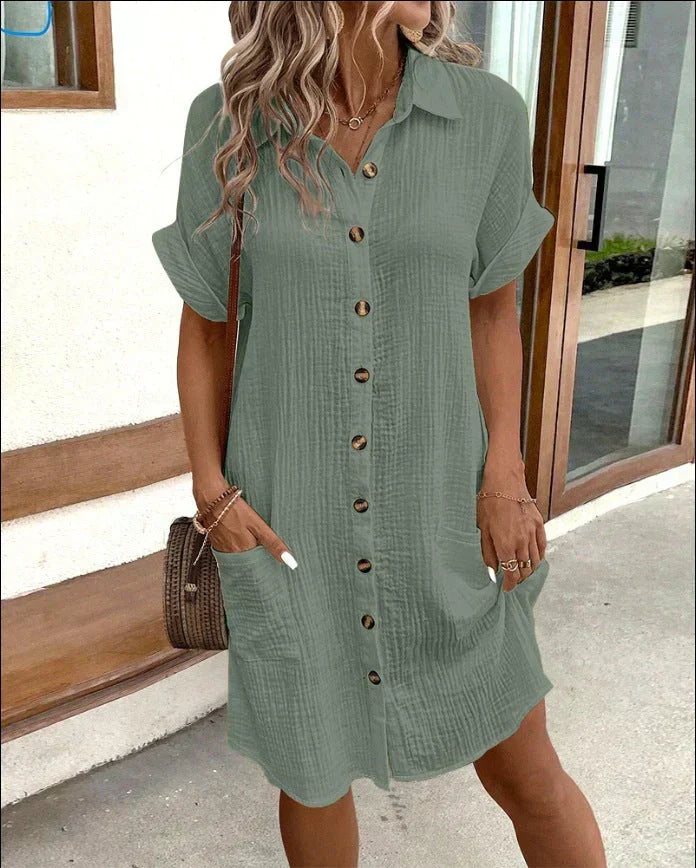Emily | Women's Light Cotton Shirt Dress with Button Closure – Casual Summer Wear-The Yellow Prime
