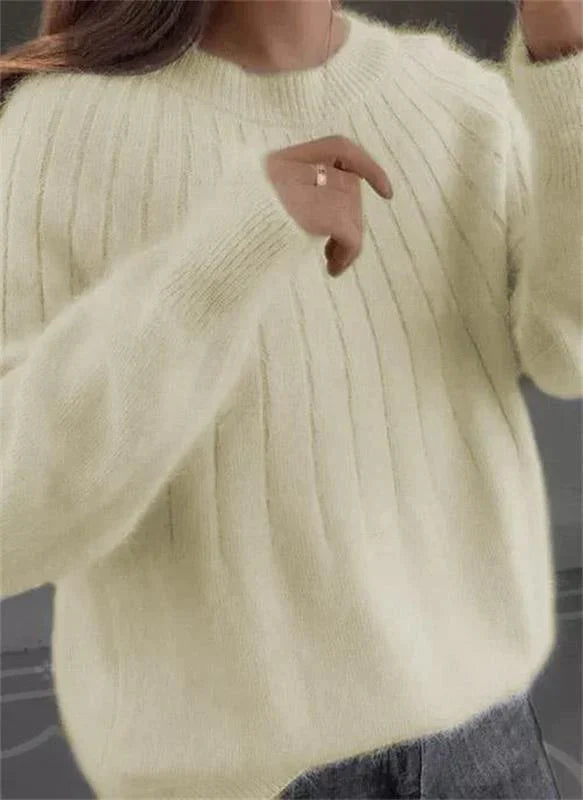 Women's Soft Knitted Oversized Sweater with Ribbed Texture