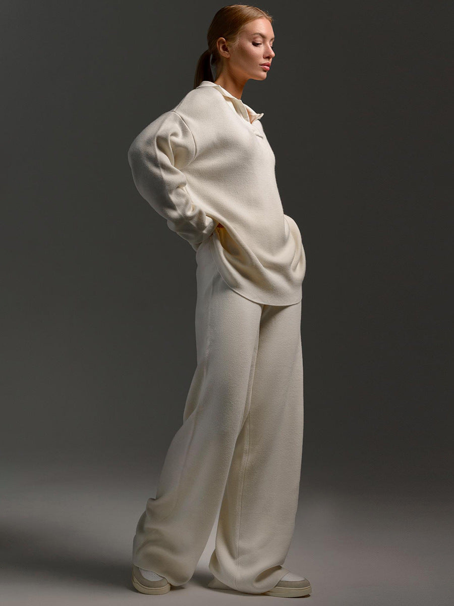 Women's Wide Collar Polo Shirt and Pants Outfit Set-The Yellow Prime