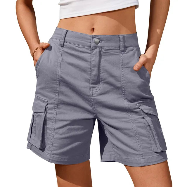Women's Vintage Cargo Shorts: Elastic Waist and 6 Pockets-The Yellow Prime