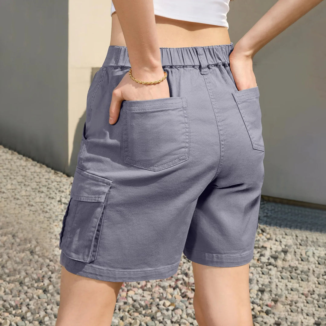 Women's Vintage Cargo Shorts: Elastic Waist and 6 Pockets-The Yellow Prime
