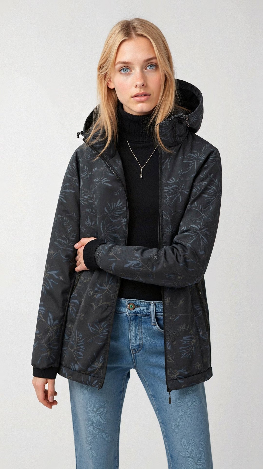 Women's Water-Resistant Printed Outdoor Jacket with Hood