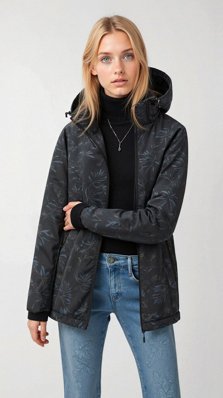 Women's Water-Resistant Printed Outdoor Jacket with Hood
