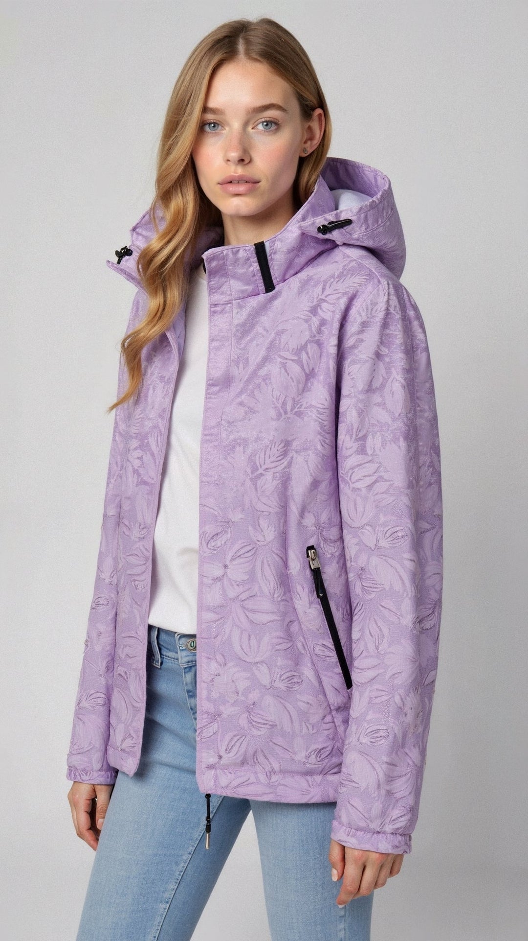 Women's Water-Resistant Printed Outdoor Jacket with Hood