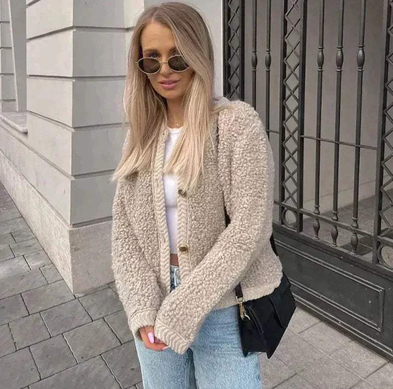 Women's Cozy Teddy Fleece Overshirt – Warm Loose Fit for Comfort
