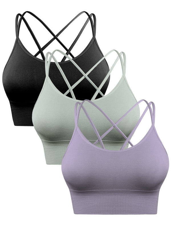 Women's 3-Pack Crisscross Padded Sports Bra for Medium Impact Fitness-The Yellow Prime