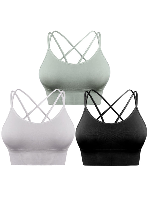 Women's 3-Pack Crisscross Padded Sports Bra for Medium Impact Fitness-The Yellow Prime