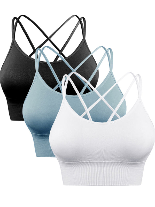Women's 3-Pack Crisscross Padded Sports Bra for Medium Impact Fitness-The Yellow Prime