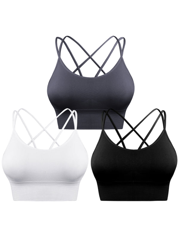 Women's 3-Pack Crisscross Padded Sports Bra for Medium Impact Fitness-The Yellow Prime