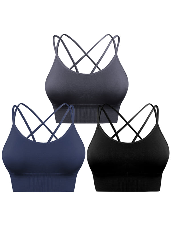 Women's 3-Pack Crisscross Padded Sports Bra for Medium Impact Fitness-The Yellow Prime