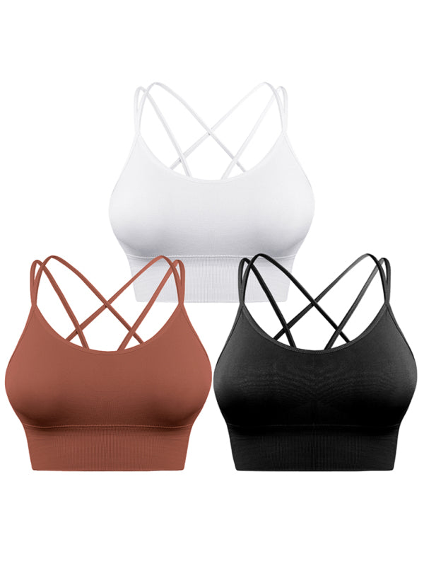 Women's 3-Pack Crisscross Padded Sports Bra for Medium Impact Fitness-The Yellow Prime