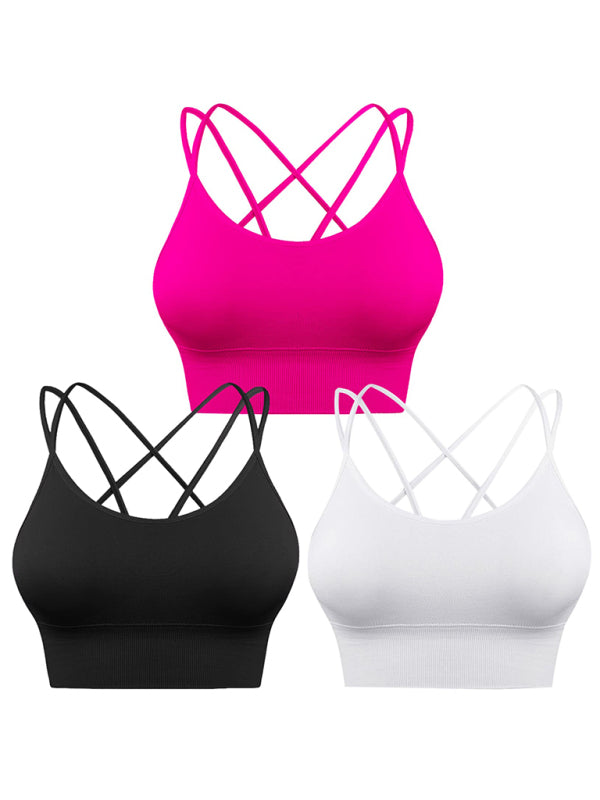 Women's 3-Pack Crisscross Padded Sports Bra for Medium Impact Fitness-The Yellow Prime