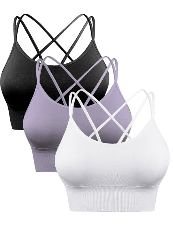 Women's 3-Pack Crisscross Padded Sports Bra for Medium Impact Fitness-The Yellow Prime