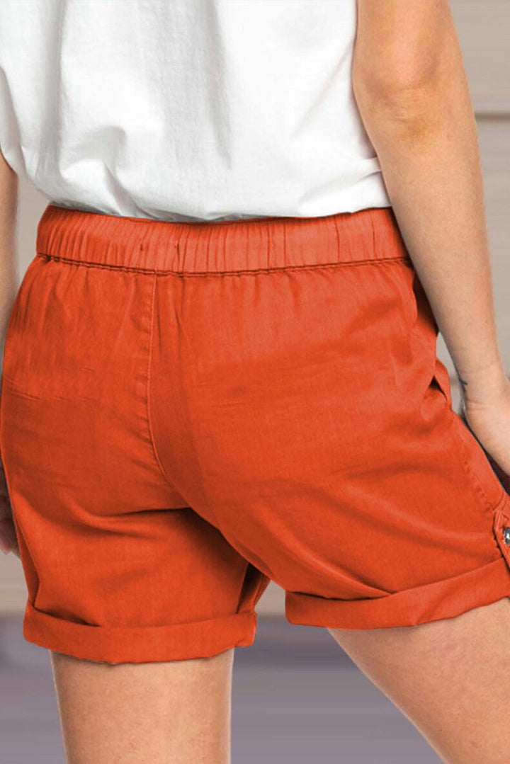 Women's Adjustable Drawstring Waist Cuffed Hem Shorts-The Yellow Prime