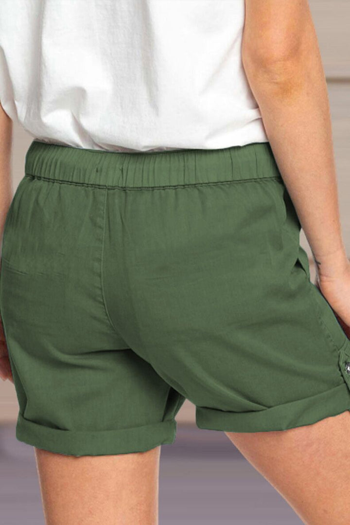 Women's Adjustable Drawstring Waist Cuffed Hem Shorts-The Yellow Prime