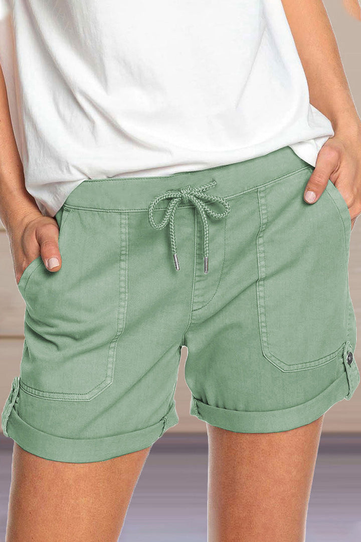Women's Adjustable Drawstring Waist Cuffed Hem Shorts-The Yellow Prime
