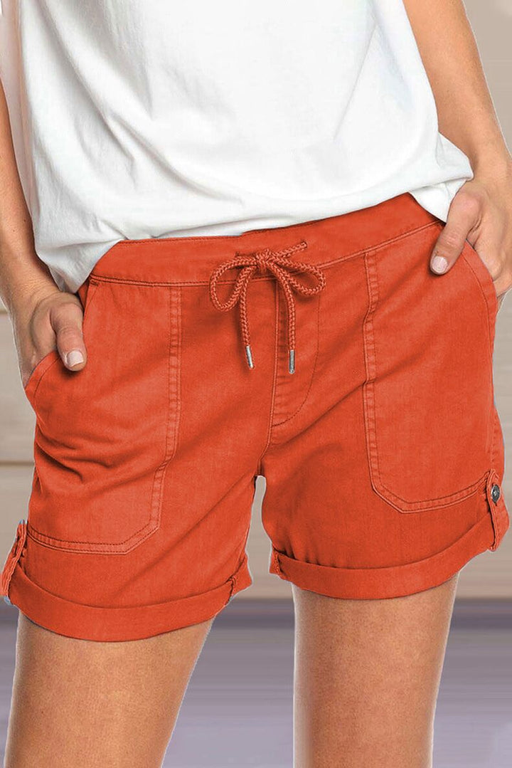 Women's Adjustable Drawstring Waist Cuffed Hem Shorts-The Yellow Prime