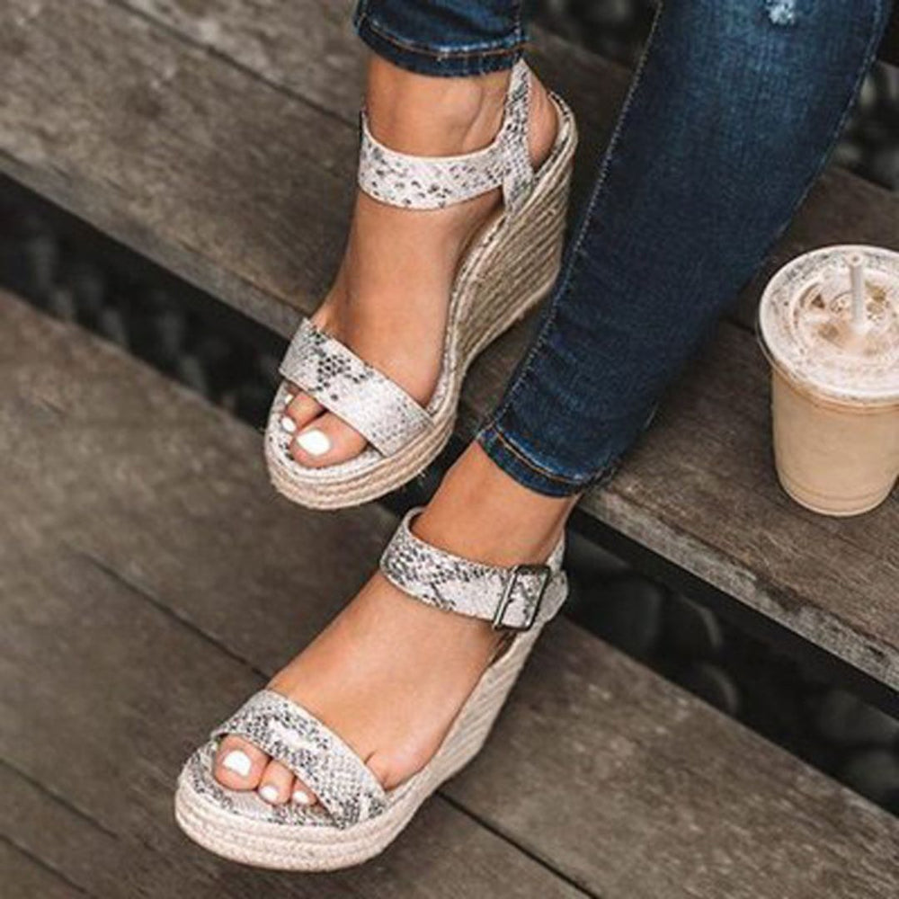 Women's All-Day Comfort Wedge Sandals with Strap Snake pattern
