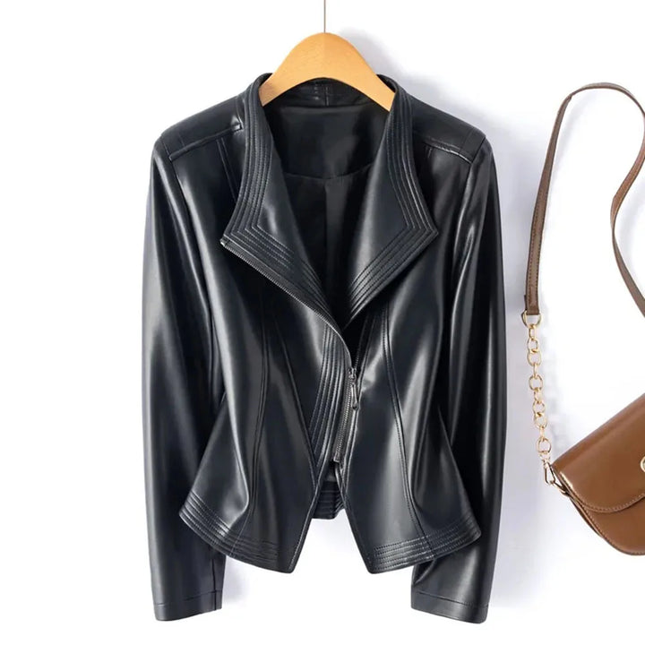 Women's Asymmetric Leather Jacket-The Yellow Prime