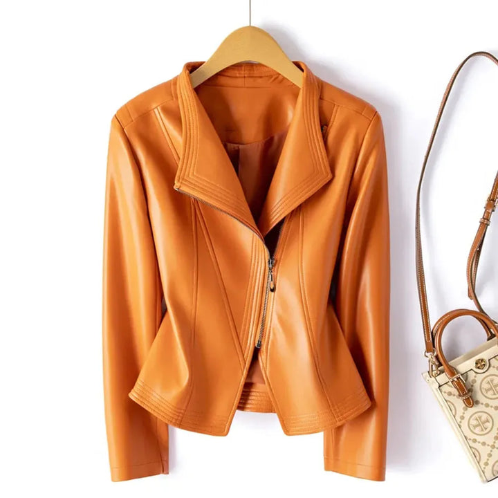 Women's Asymmetric Leather Jacket-The Yellow Prime
