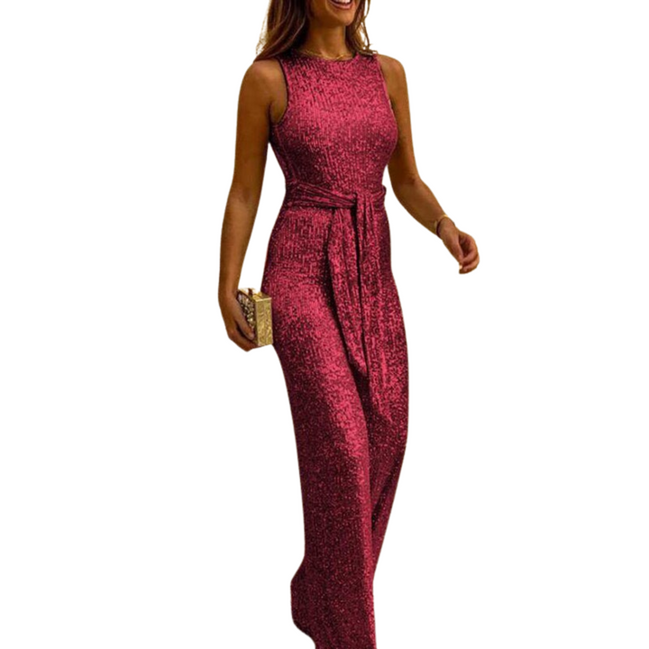 Women's Backless Glitter Jumpsuit with Waistband-The Yellow Prime
