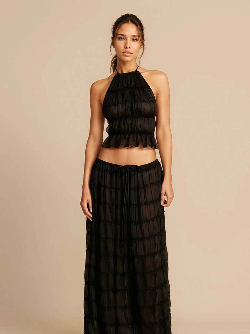 Women's Backless Top and Long Skirt Set - Chic Fashion Outfit-The Yellow Prime