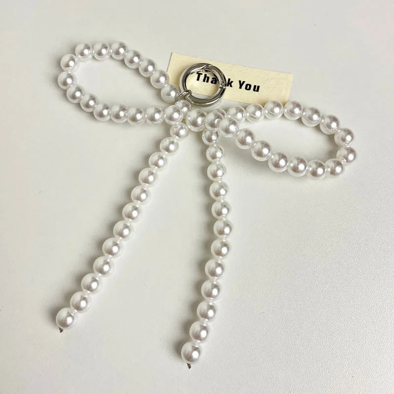 Women's Beaded Pearl Bow Keychain Y2K Bag Charm Gift Accessory-The Yellow Prime