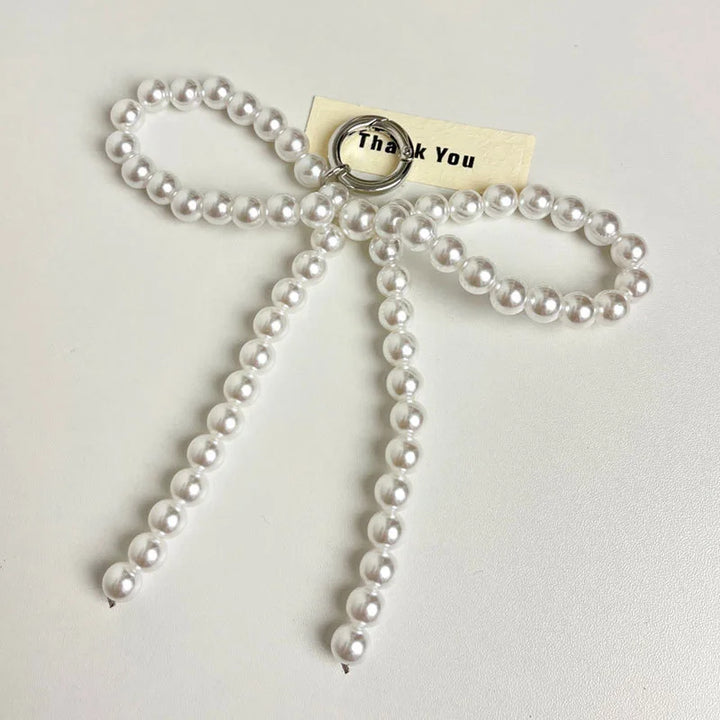 Women's Beaded Pearl Bow Keychain Y2K Bag Charm Gift Accessory-The Yellow Prime
