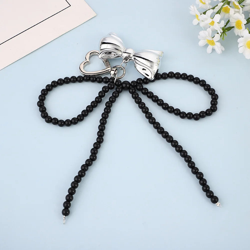 Women's Beaded Pearl Bow Keychain Y2K Bag Charm Gift Accessory-The Yellow Prime