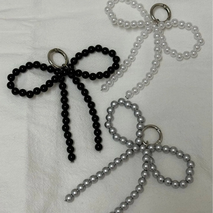 Women's Beaded Pearl Bow Keychain Y2K Bag Charm Gift Accessory-The Yellow Prime