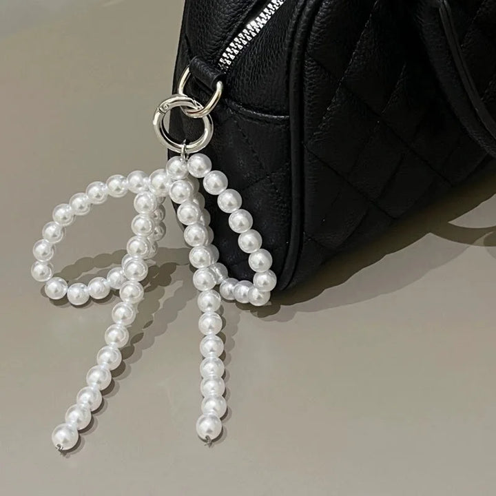 Women's Beaded Pearl Bow Keychain Y2K Bag Charm Gift Accessory-The Yellow Prime