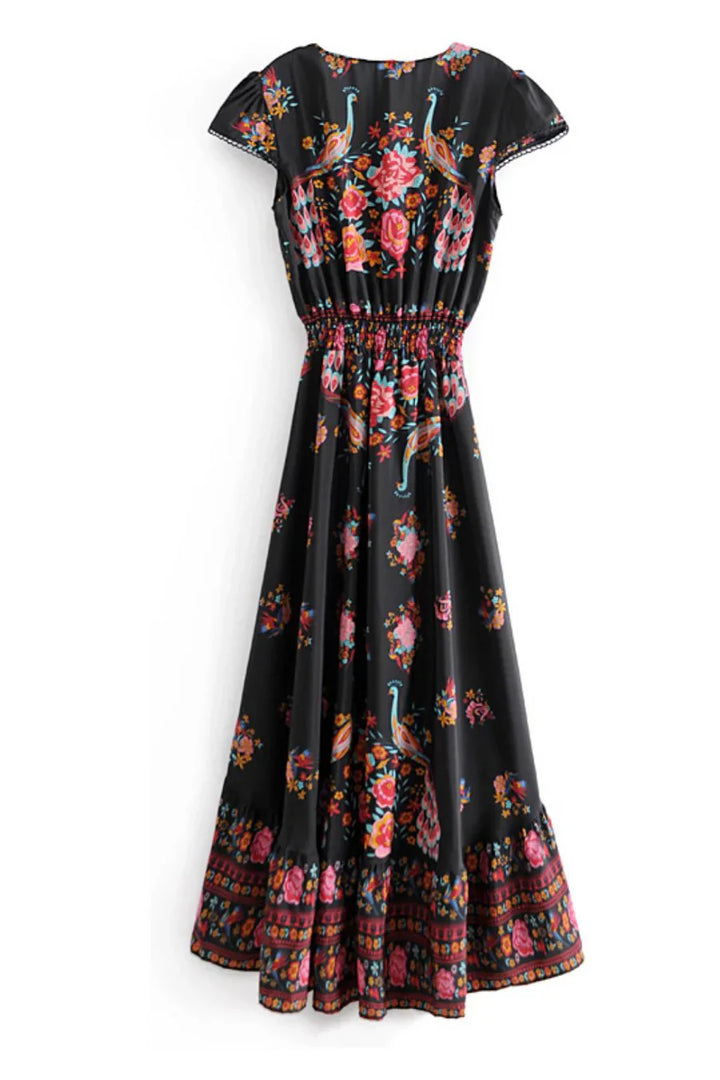Women's Boho Maxi Dress – Flowing Silhouette with Floral Prints-The Yellow Prime