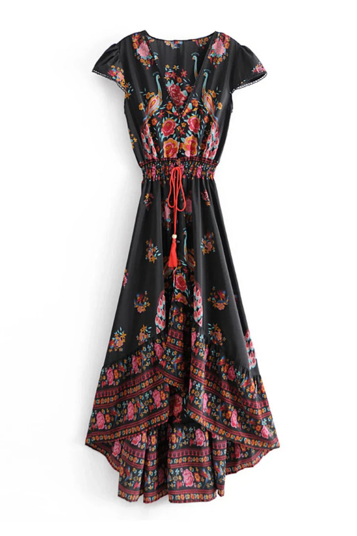 Women's Boho Maxi Dress – Flowing Silhouette with Floral Prints-The Yellow Prime
