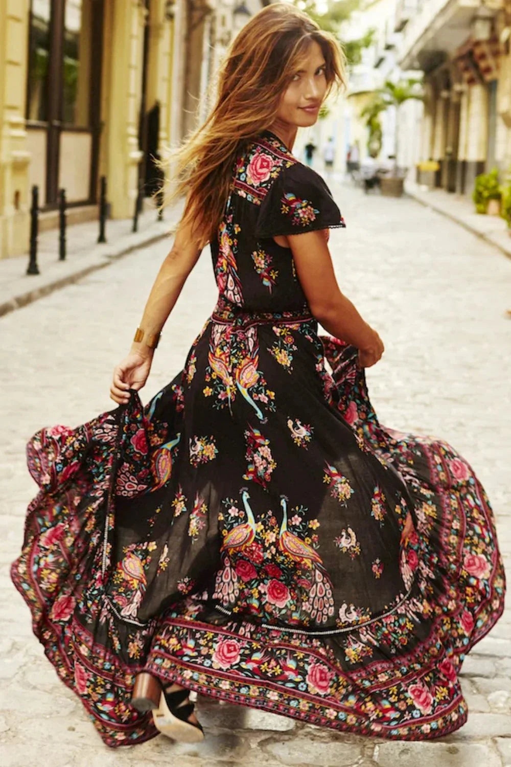 Women's Boho Maxi Dress – Flowing Silhouette with Floral Prints-The Yellow Prime