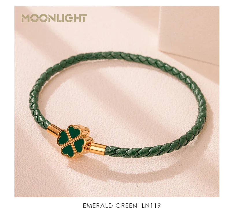 Women's Braided Leather Lucky Bracelet with Four Leaf Clover-The Yellow Prime