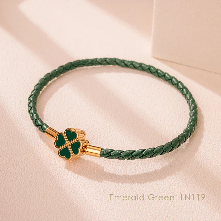 Women's Braided Leather Lucky Bracelet with Four Leaf Clover-The Yellow Prime