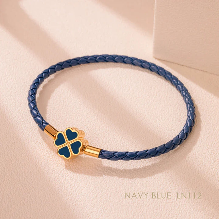 Women's Braided Leather Lucky Bracelet with Four Leaf Clover-The Yellow Prime