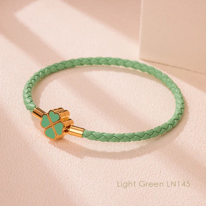 Women's Braided Leather Lucky Bracelet with Four Leaf Clover-The Yellow Prime