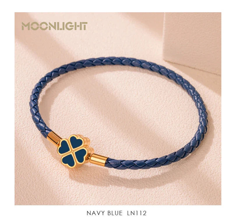 Women's Braided Leather Lucky Bracelet with Four Leaf Clover-The Yellow Prime