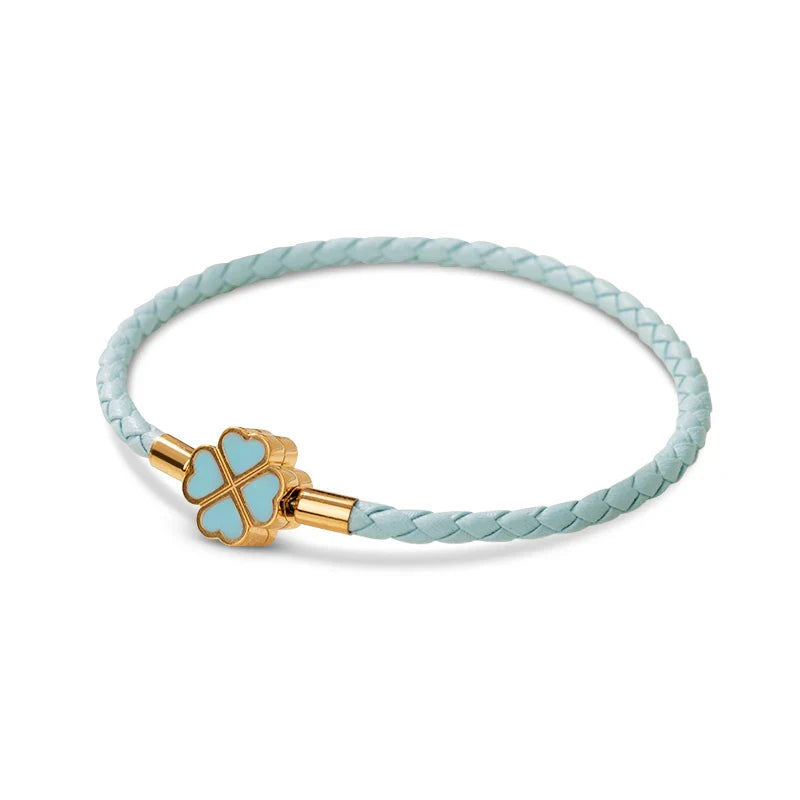 Women's Braided Leather Lucky Bracelet with Four Leaf Clover-The Yellow Prime