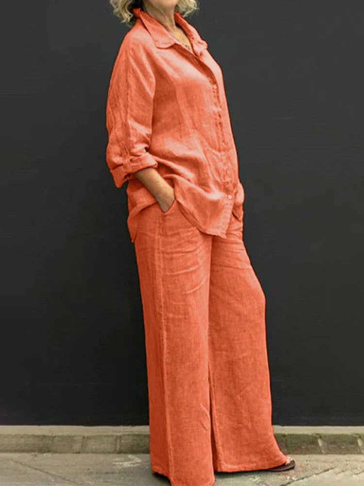 Women's Breathable Linen Set – Relaxed Top with Wide-Leg Pants-The Yellow Prime