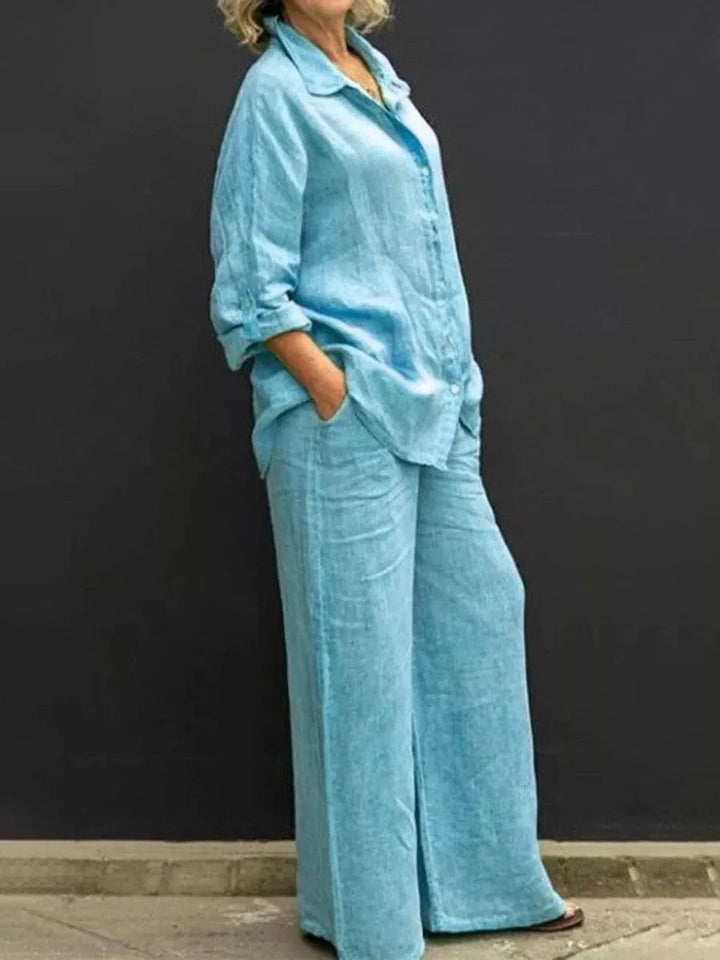 Women's Breathable Linen Set – Relaxed Top with Wide-Leg Pants-The Yellow Prime
